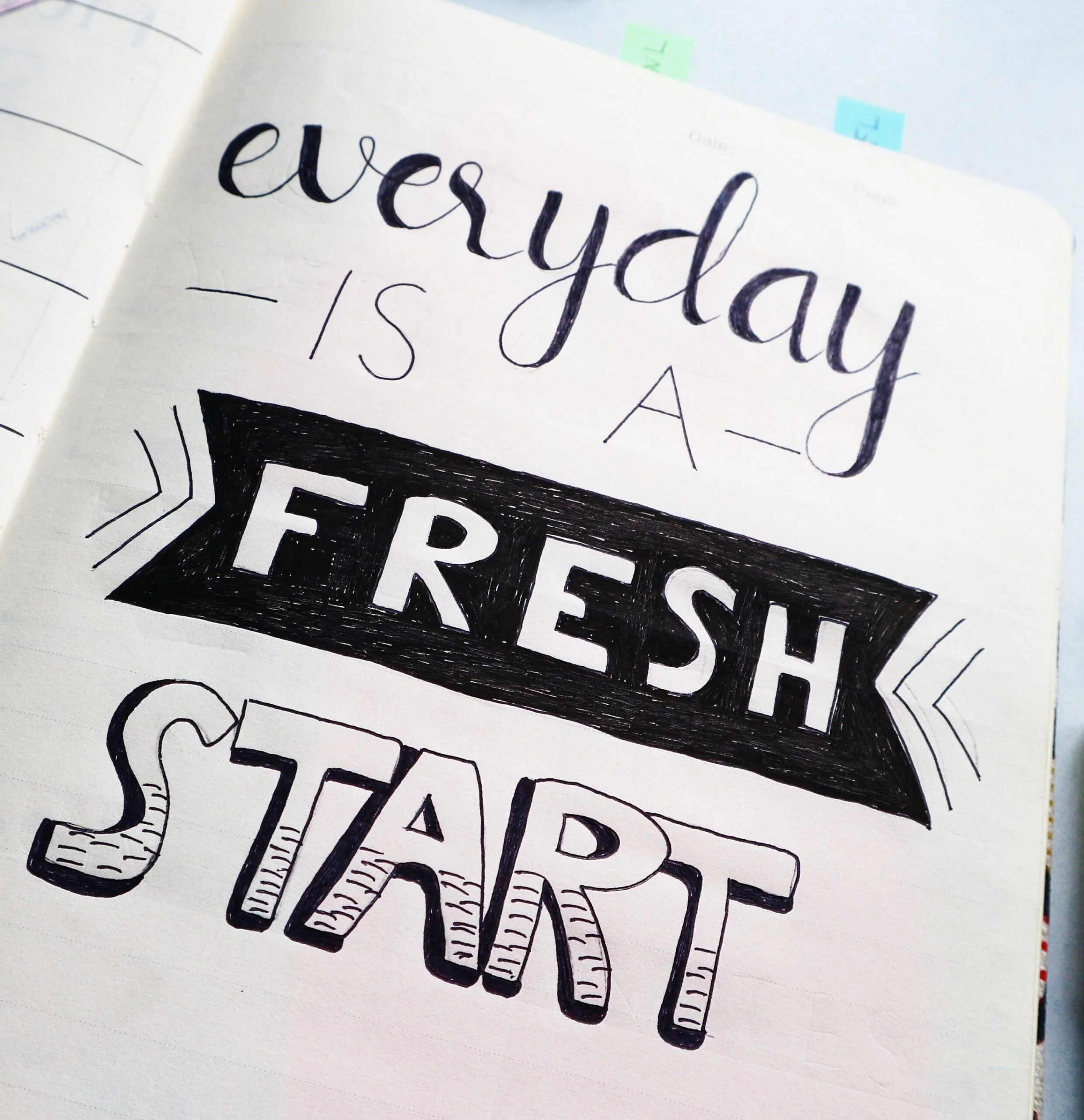 everyday is a fresh start written on a white page