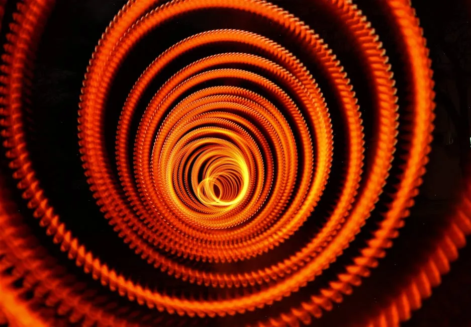 Vivid spiral light painting with long exposure, creating a captivating vortex effect. consciousness, unseen world, observer paradox,